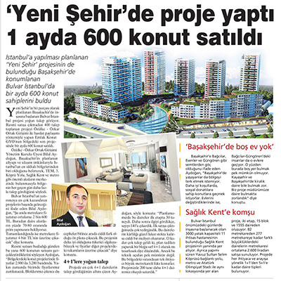 `Yeni Şehir`de proje yaptı 1 ayda 600 konut satıldı.